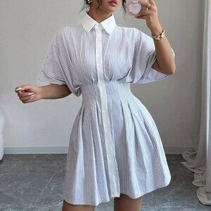 Casual Women's  Striped Short Sleeve Shirt Dress